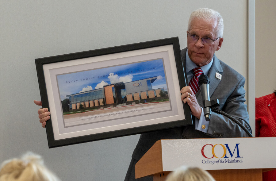 Designed framed image with rich typography. Copyright 2024 College of the Mainland.